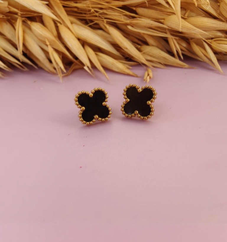 Black Clover Stud Earrings for Women