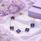 Blue Floral clover Bracelet for Women – Adjustable Charm Bracelet
