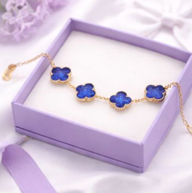 Blue Floral clover Bracelet for Women – Adjustable Charm Bracelet