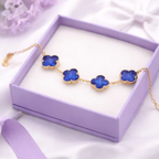 Blue Floral clover Bracelet for Women – Adjustable Charm Bracelet