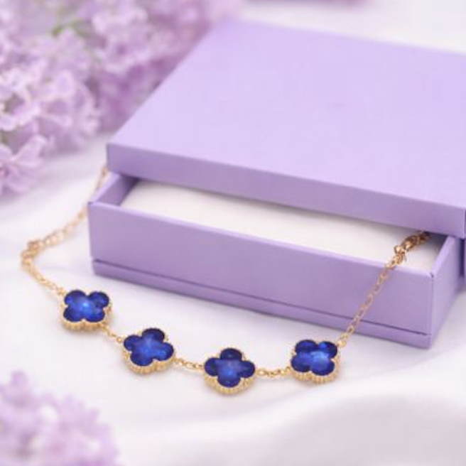 Blue Floral clover Bracelet for Women – Adjustable Charm Bracelet