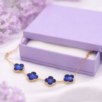 Blue Floral clover Bracelet for Women – Adjustable Charm Bracelet