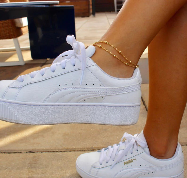 Brielle Anklet – Double Layer Gold Bead Chain Anklet (Single Anklet)