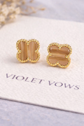 Brown Striped Clover Stud Earrings for Women