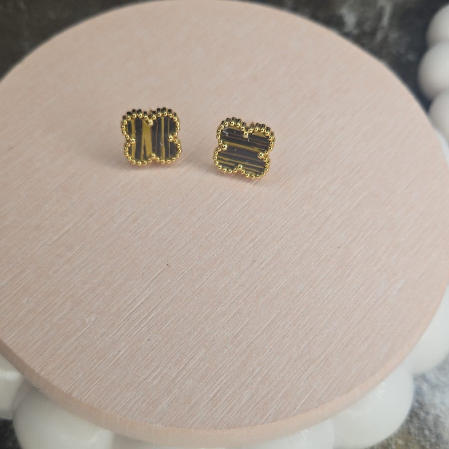 Brown Striped Clover Stud Earrings for Women