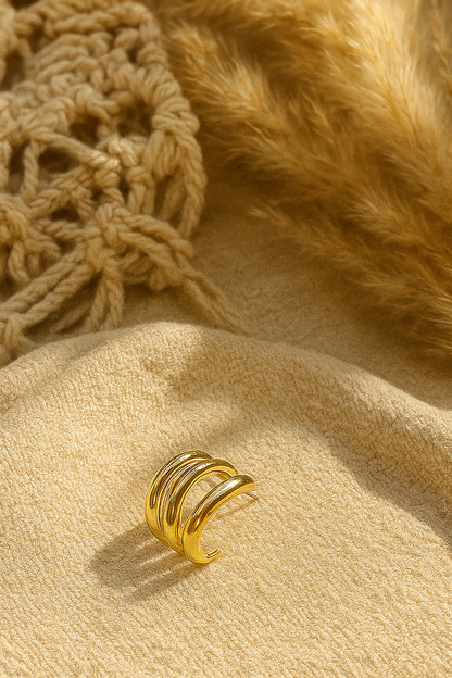 Multi-Ring Golden Huggie Earrings - Modern Statement Hoops