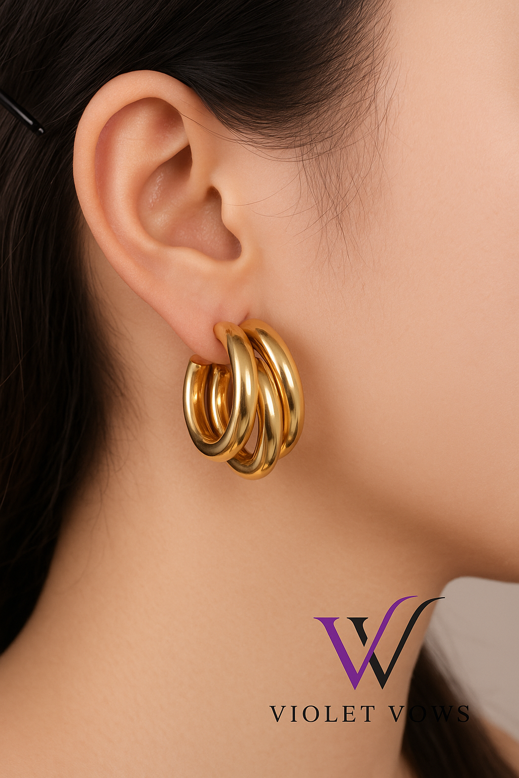 Chic Gold Triple Hoop Earrings for Women