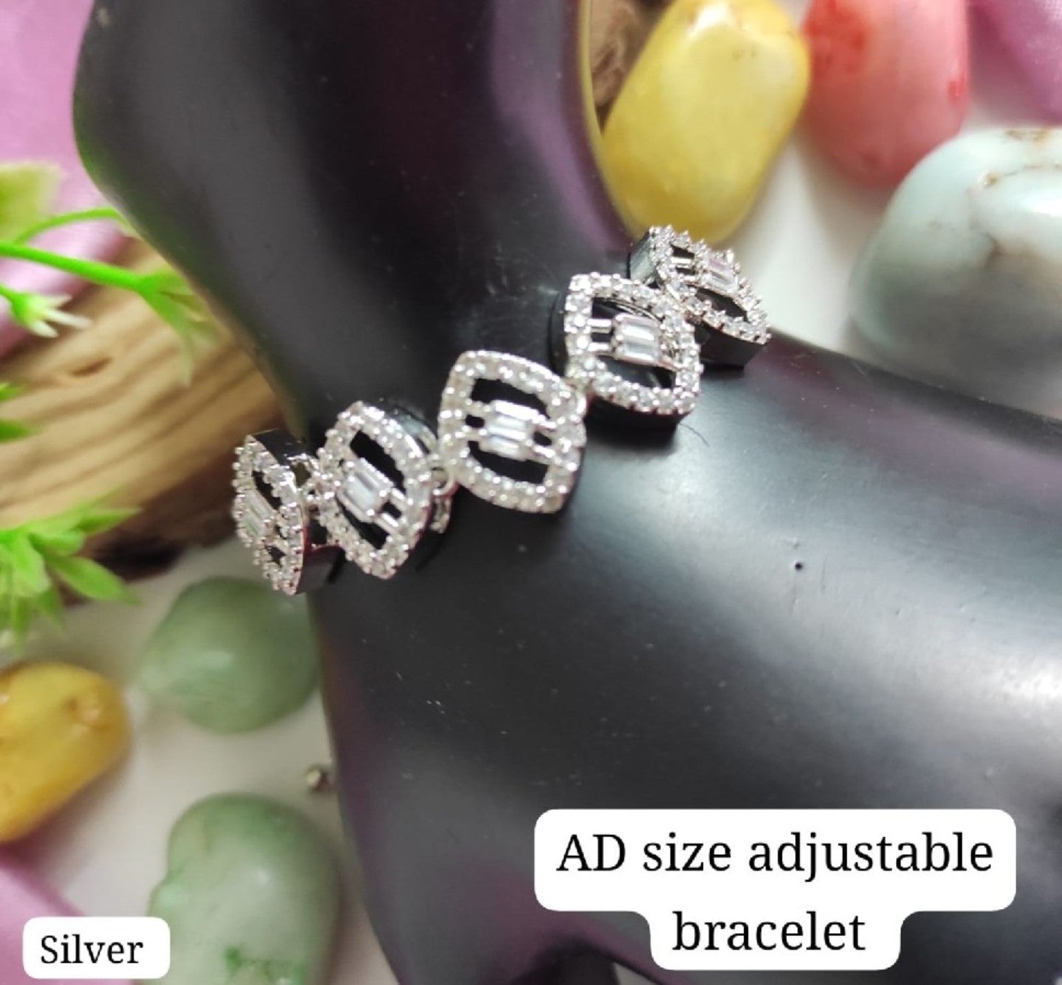 Classic Silver American Diamond Adjustable Bracelet