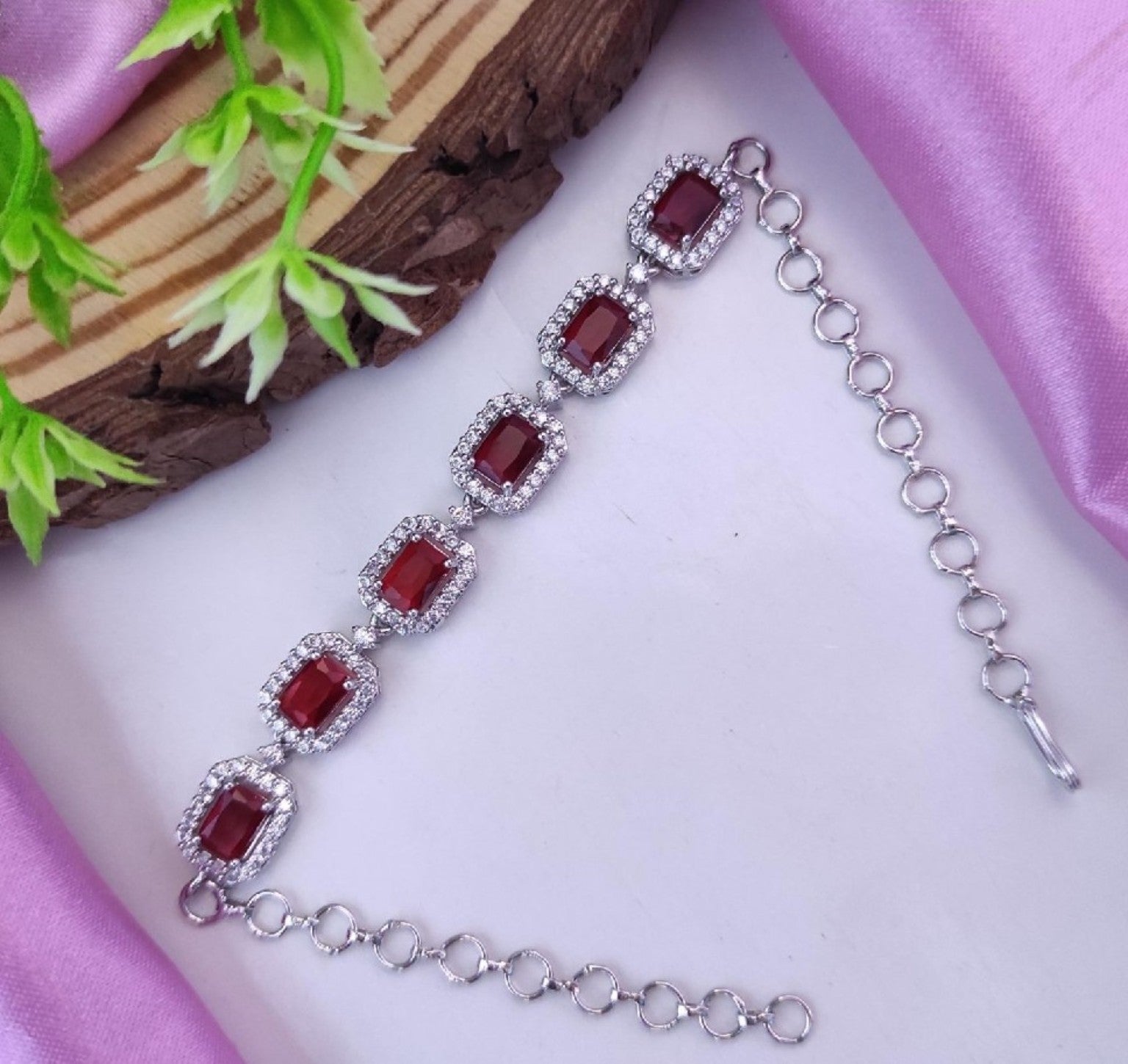 Crimson Glow American Diamond Adjustable Bracelet