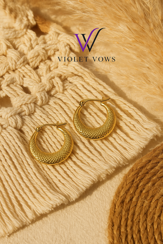 Diamond-Cut Pattern Gold Hoop Earrings