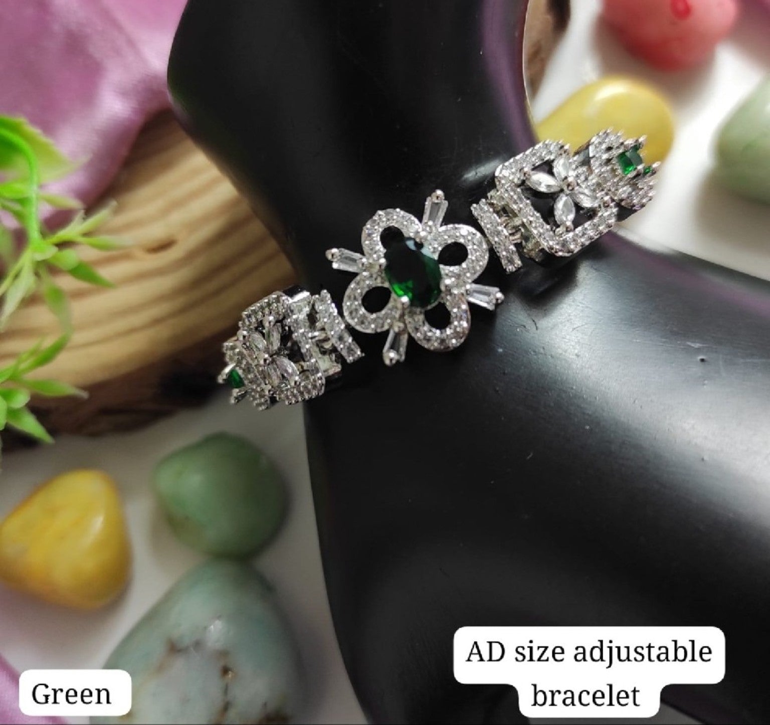 Emerald Bloom American Diamond Adjustable Bracelet