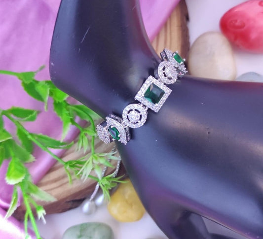 Emerald Green American Diamond Adjustable Bracelet