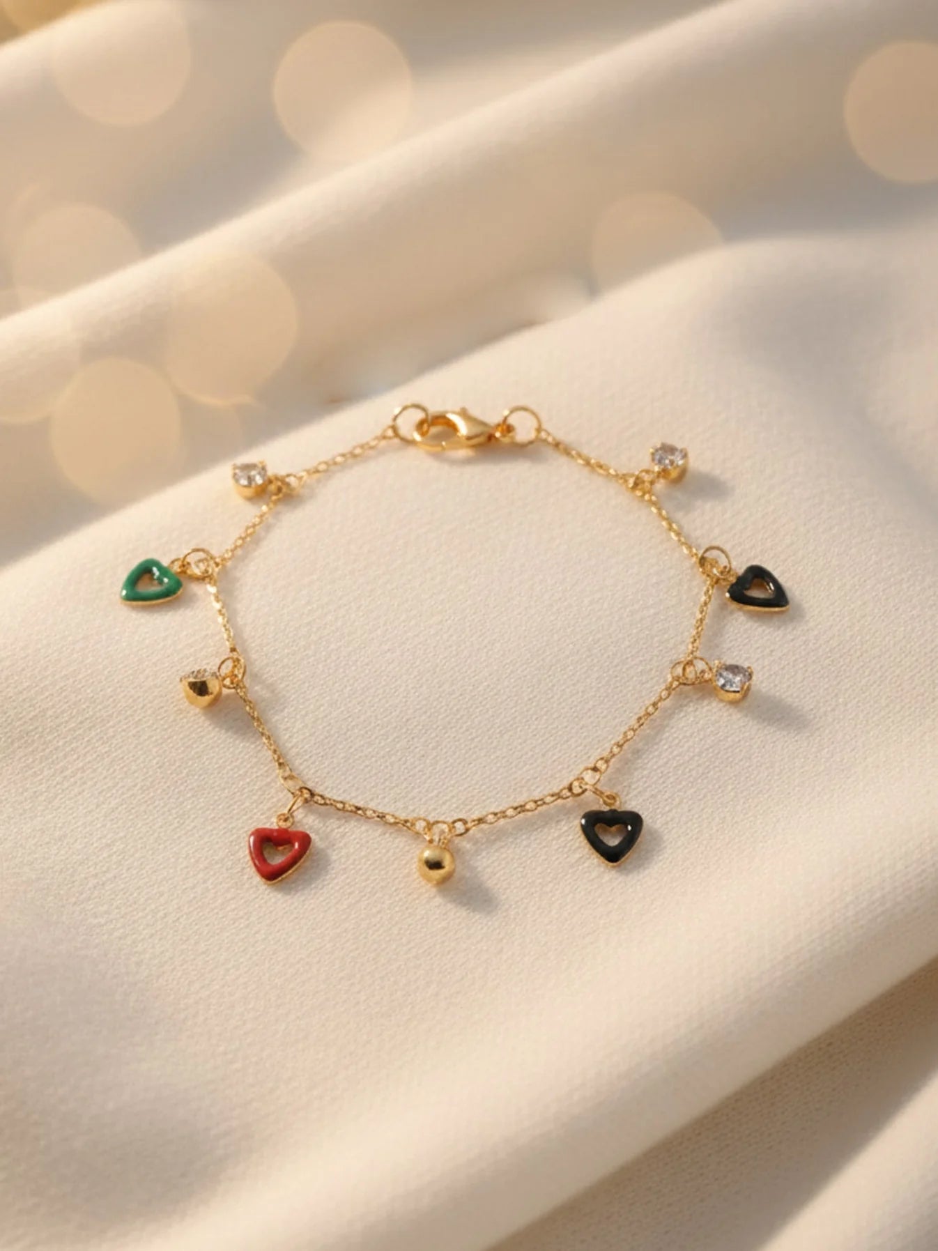 Evangeline Bracelet – Multicolor Heart Charm Gold Chain Bracelet