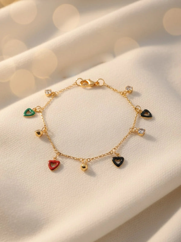 Evangeline Bracelet – Multicolor Heart Charm Gold Chain Bracelet