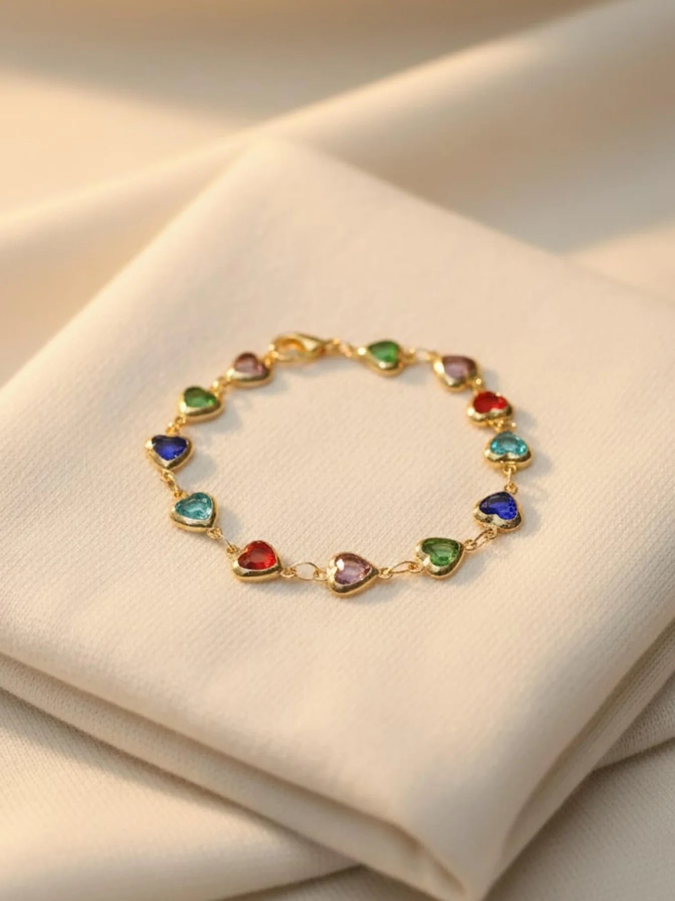 Gabrielle Bracelet – Gold Plated Multicolor Heart Charm Bracelet
