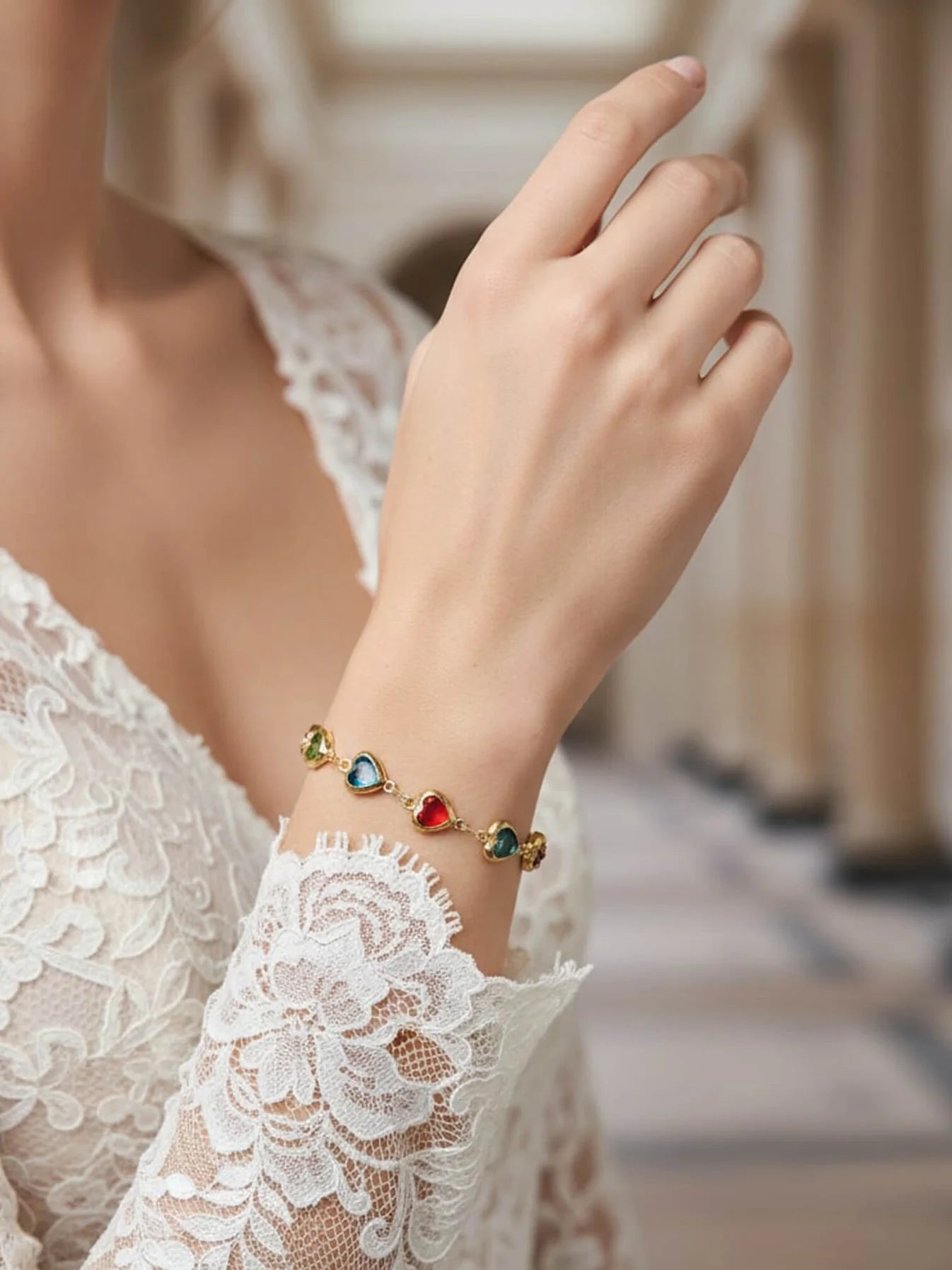 Gabrielle Bracelet – Gold Plated Multicolor Heart Charm Bracelet