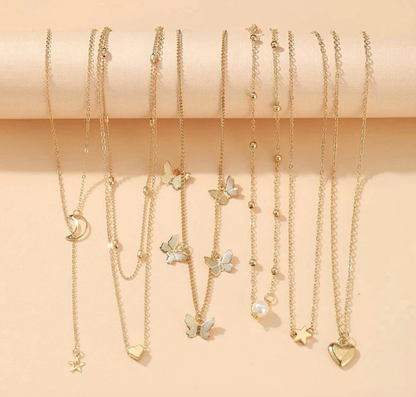 Gold Plated Butterfly inspired Set of 6 Layered Necklace For Women