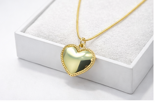 Gold Beaded Heart Pendant Necklace