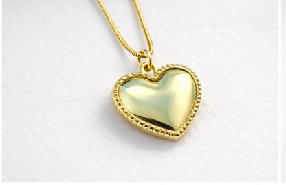 Gold Beaded Heart Pendant Necklace