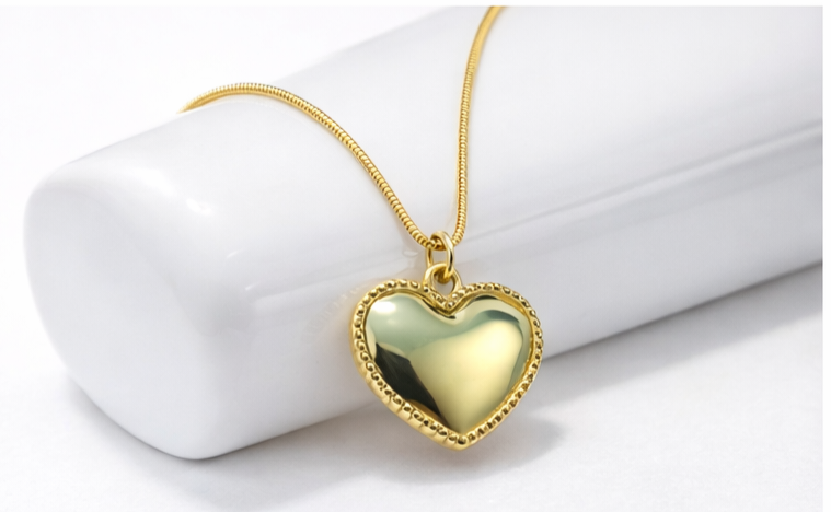 Gold Beaded Heart Pendant Necklace