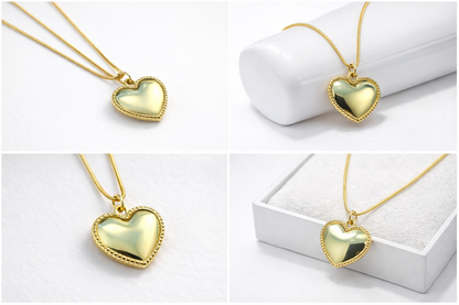 Gold Beaded Heart Pendant Necklace
