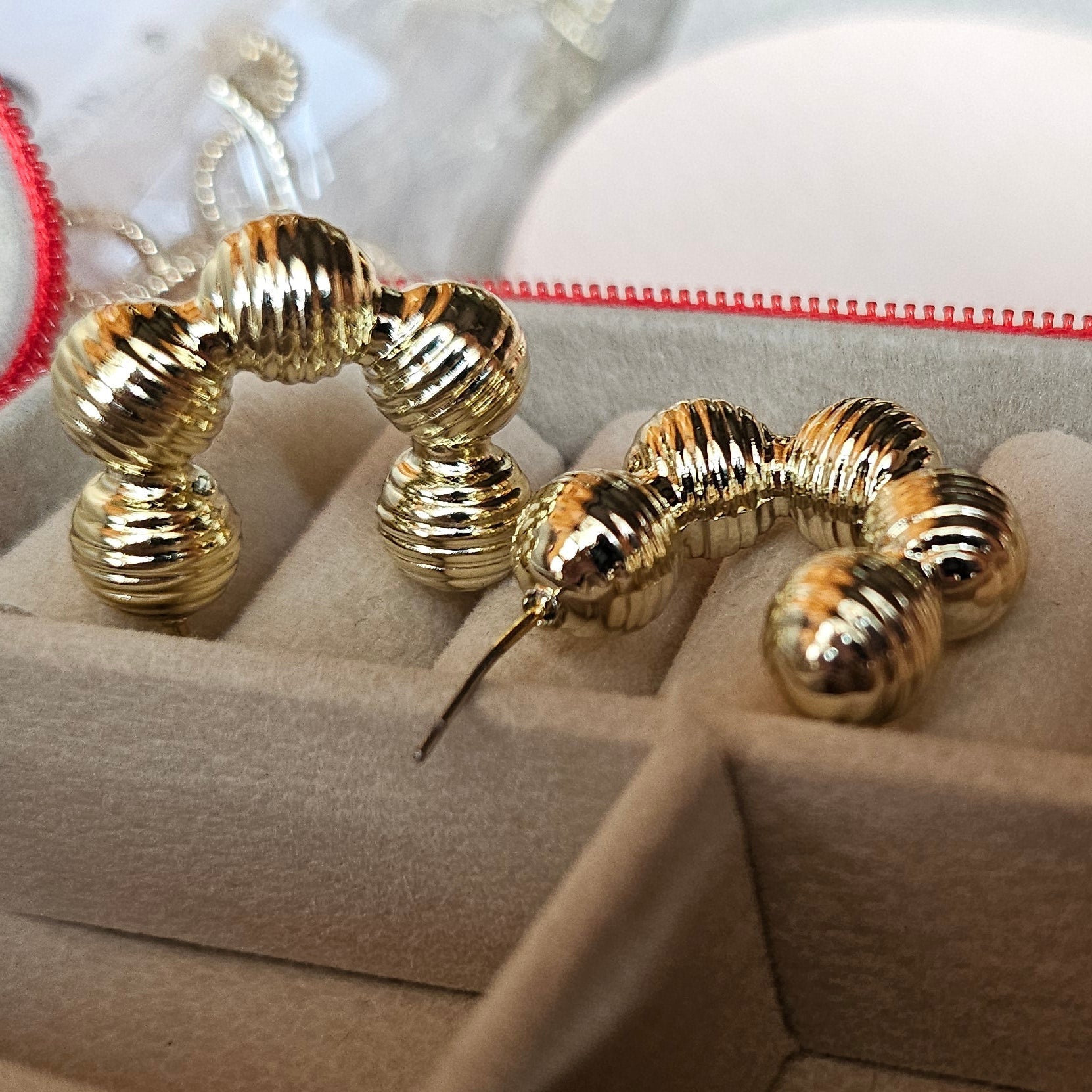 Gold Chunky Ribbed Hoop Earrings