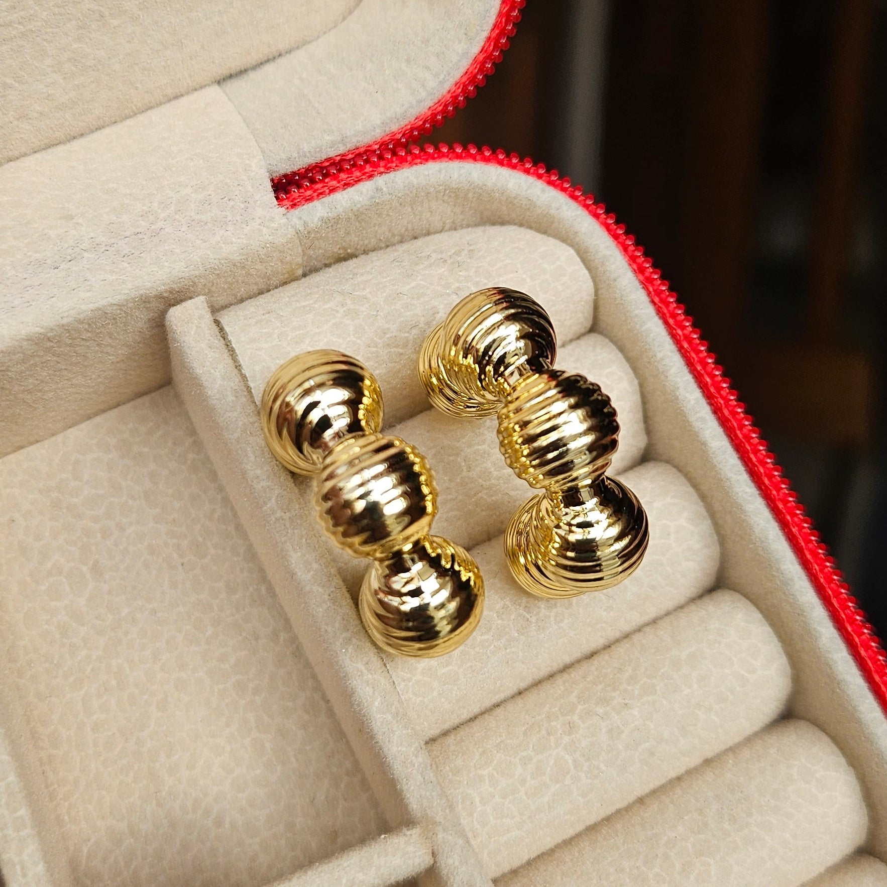 Gold Chunky Ribbed Hoop Earrings