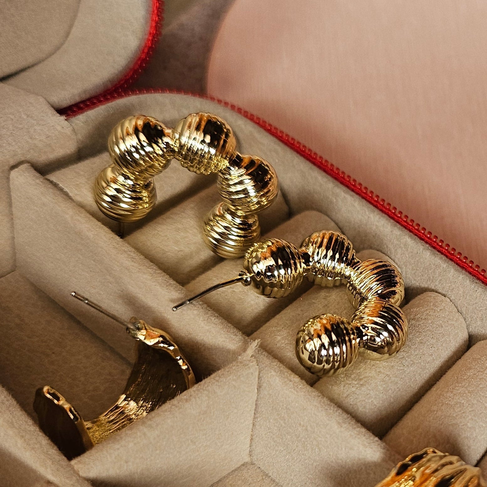 Gold Chunky Ribbed Hoop Earrings