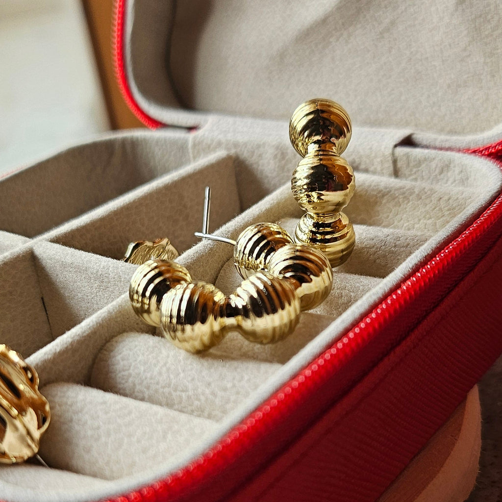 Gold Chunky Ribbed Hoop Earrings