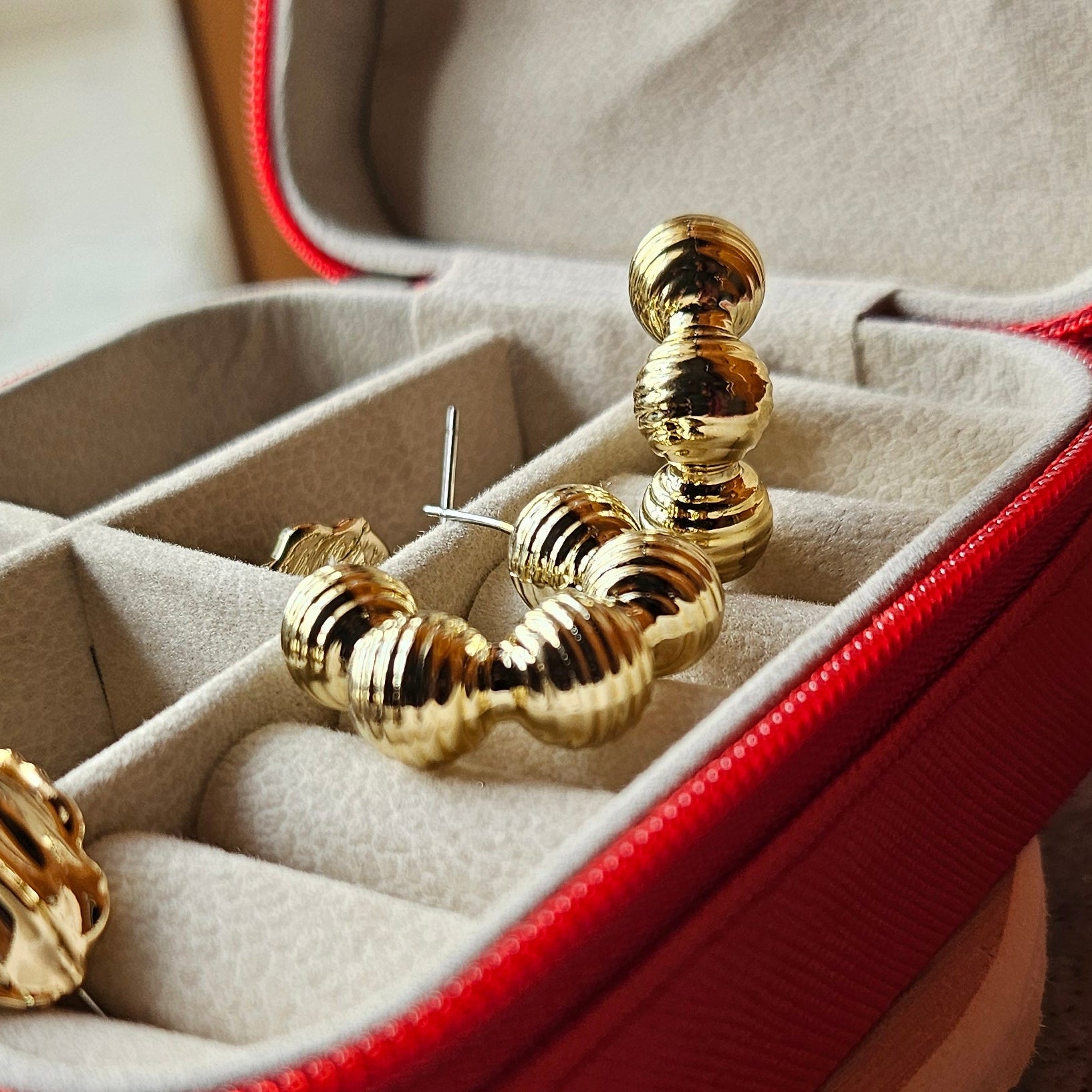 Gold Chunky Ribbed Hoop Earrings