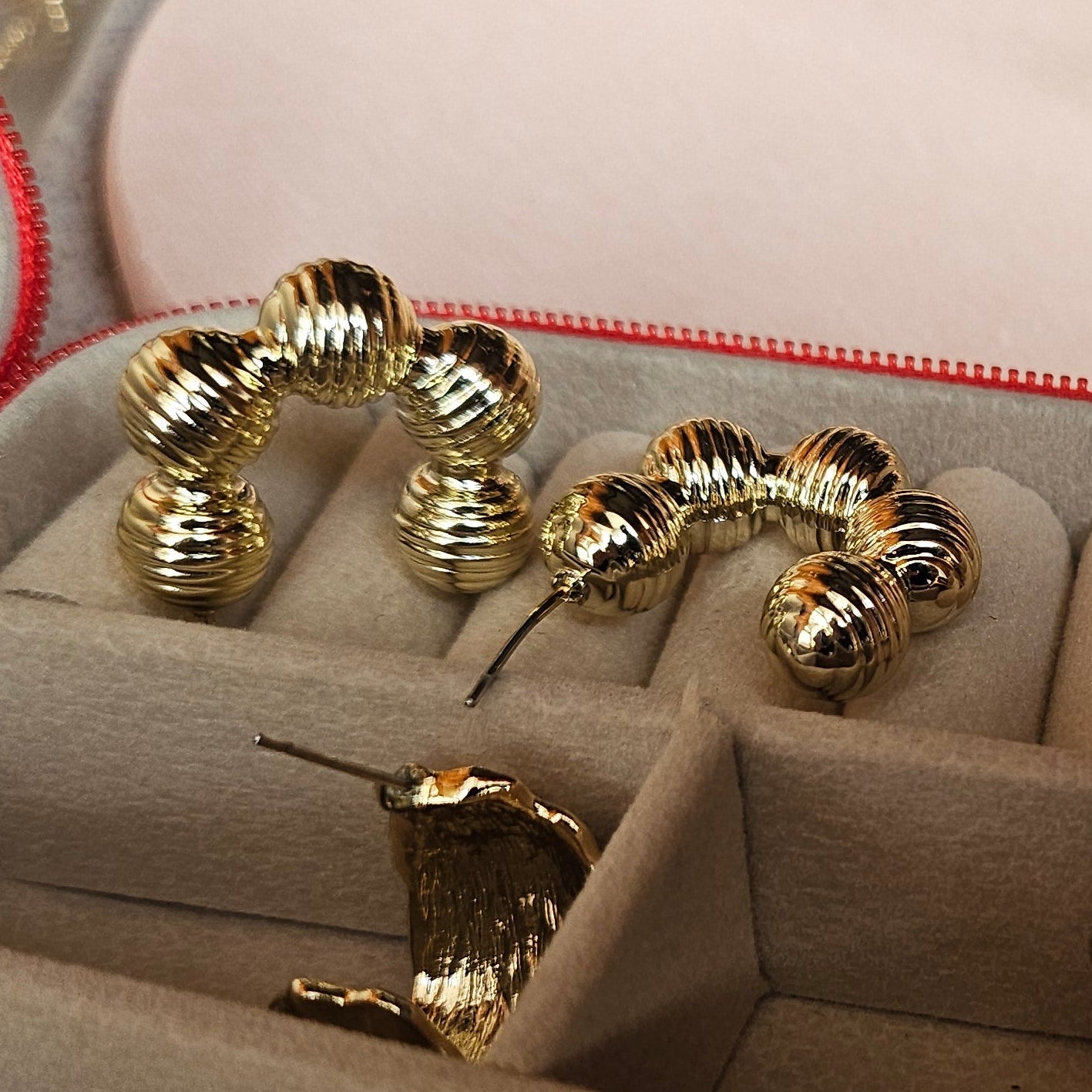 Gold Chunky Ribbed Hoop Earrings
