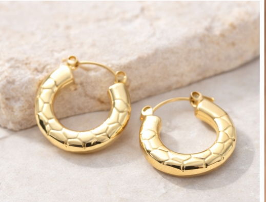 Gold Chunky Textured Hoops