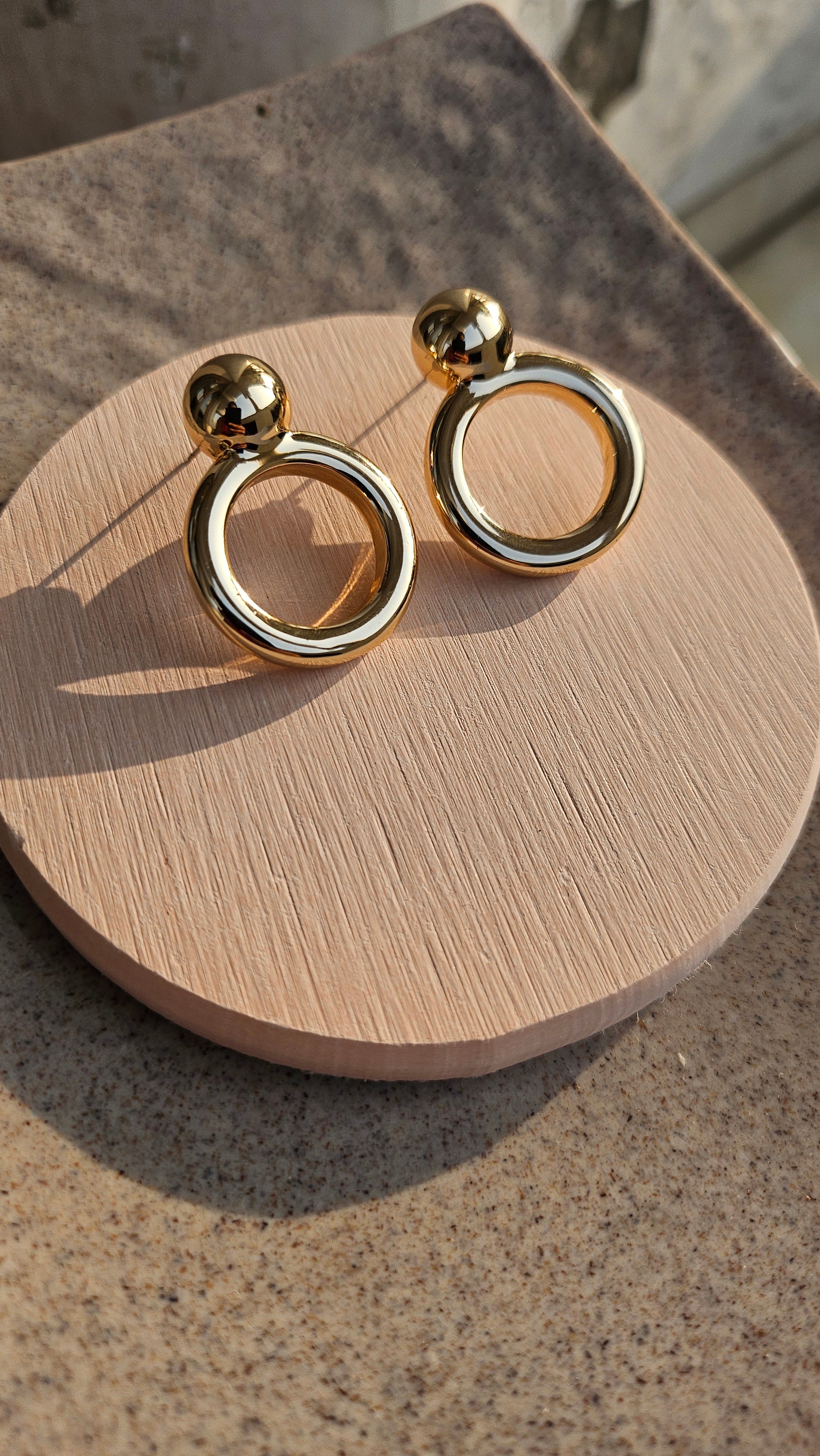 Gold Circle Drop Earrings