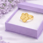 Gold Clover Adjustable Ring for Women – Elegant Floral Statement Ring