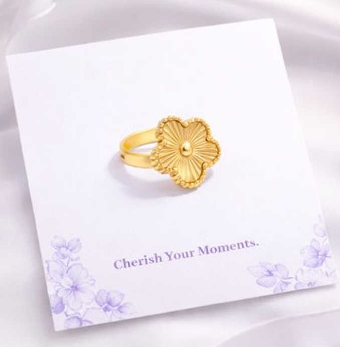 Gold Clover Adjustable Ring for Women – Elegant Floral Statement Ring