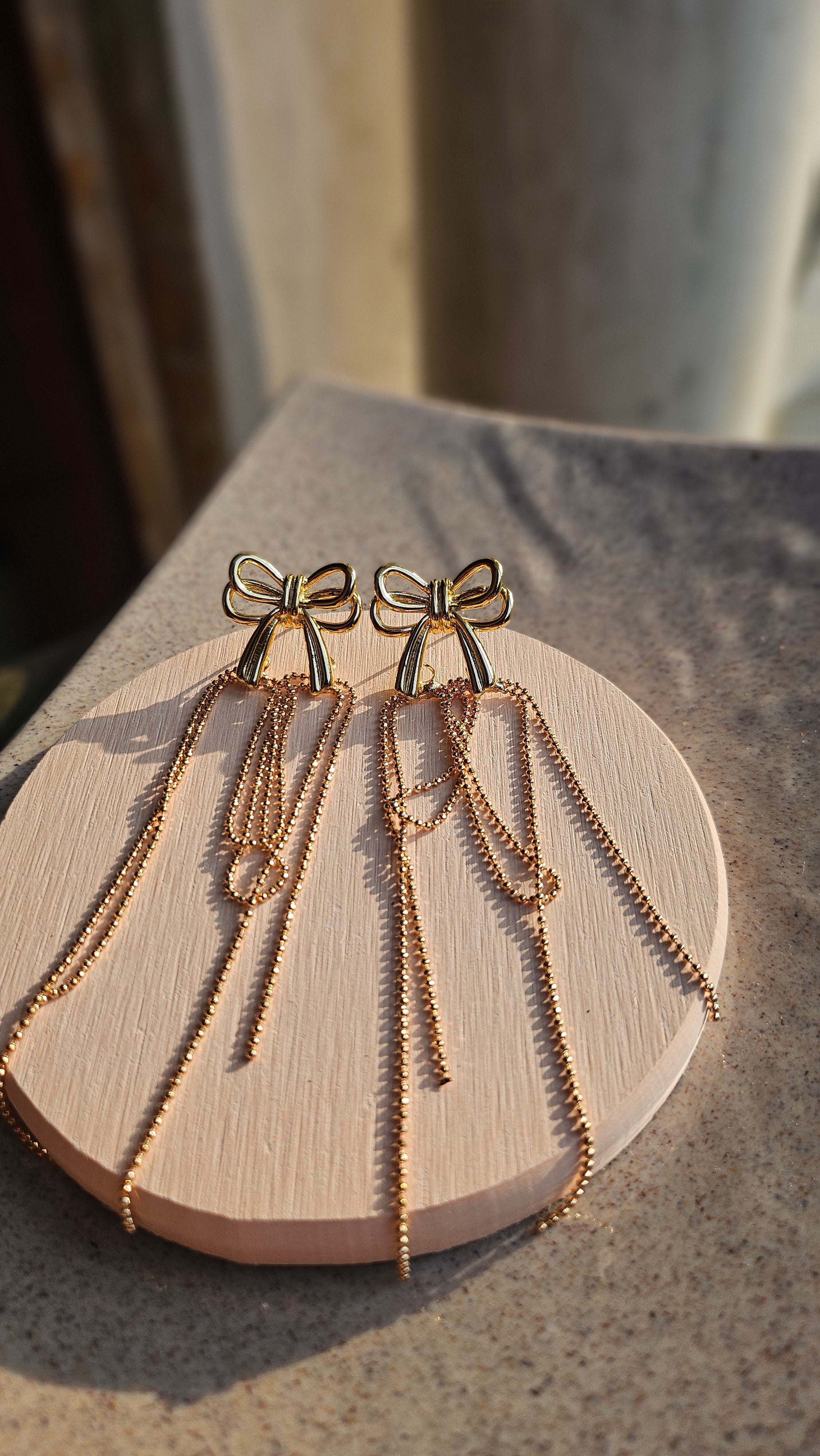 Gold Delicate Bow Chain Earrings