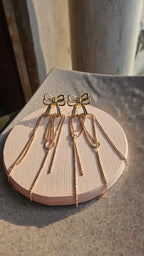 Gold Delicate Bow Chain Earrings