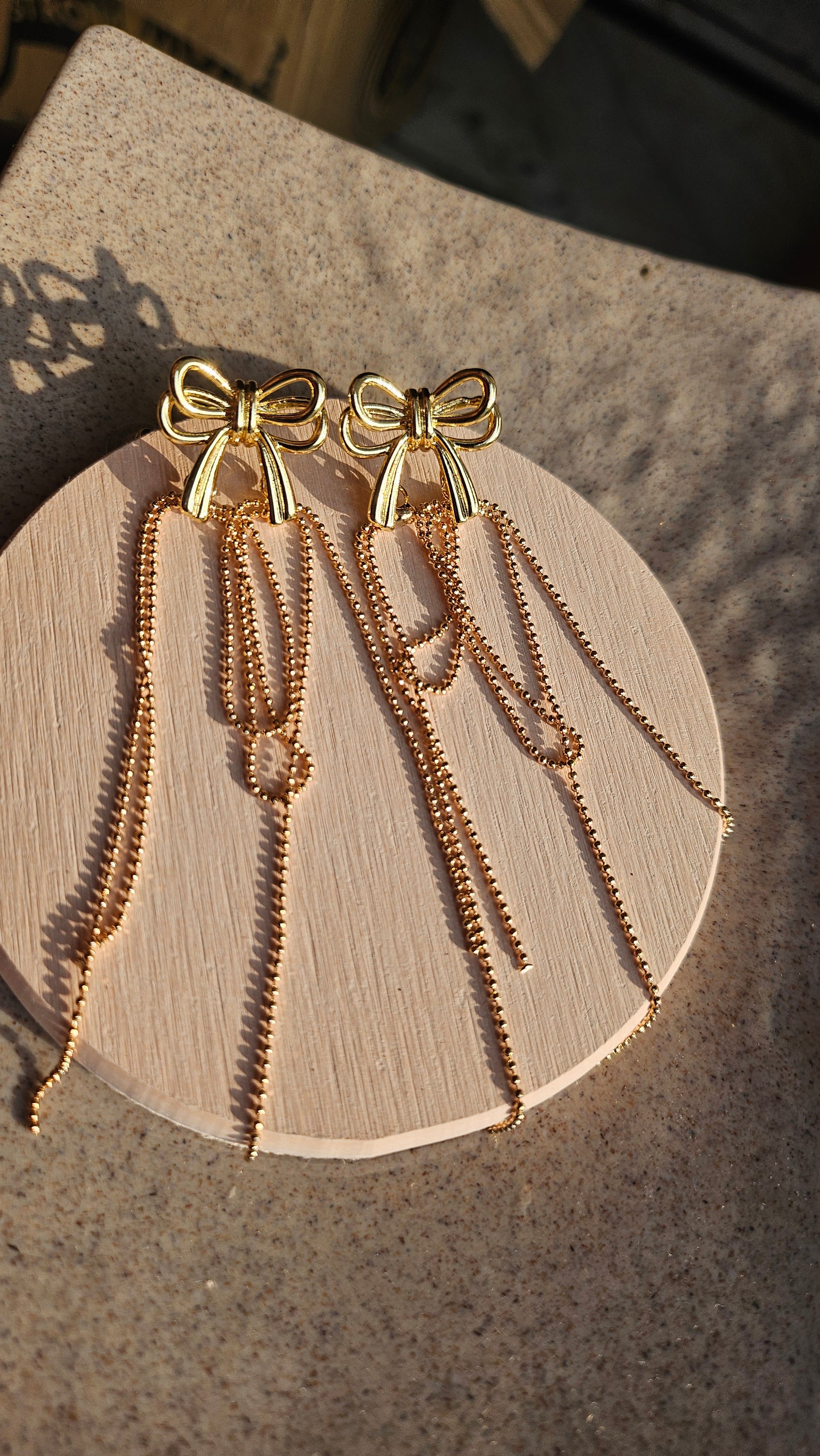 Gold Delicate Bow Chain Earrings