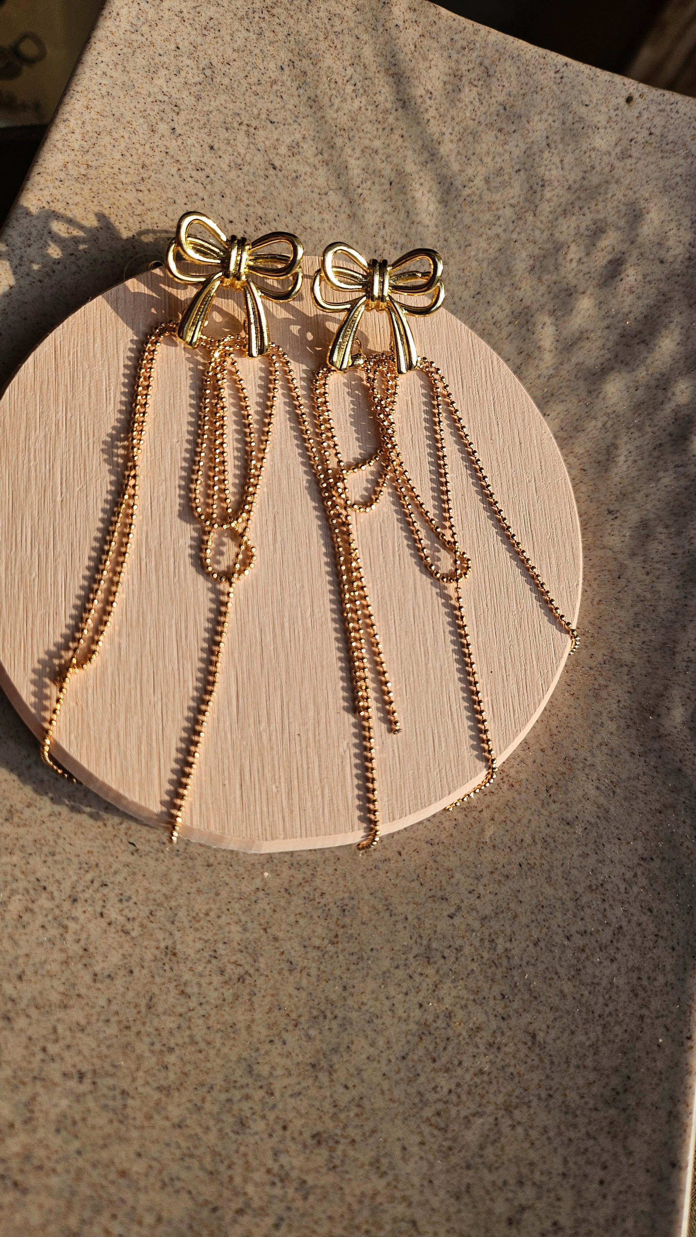 Gold Delicate Bow Chain Earrings