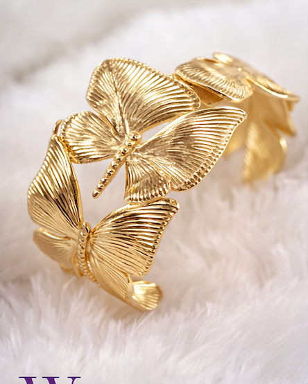 Gold Finish Butterfly Open Cuff Bracelet for Women | Anti-Tarnish Statement Bracelet