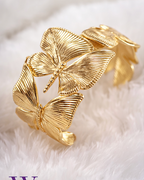 Gold Finish Butterfly Open Cuff Bracelet for Women | Anti-Tarnish Statement Bracelet