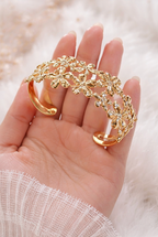 Gold Finish Floral Open Cuff Bracelet for Women | Anti-Tarnish Statement Bracelet