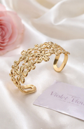 Gold Finish Floral Open Cuff Bracelet for Women | Anti-Tarnish Statement Bracelet