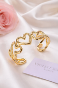 Gold Finish Heart Open Cuff Bracelet for Women | Anti-Tarnish Statement Bracelet