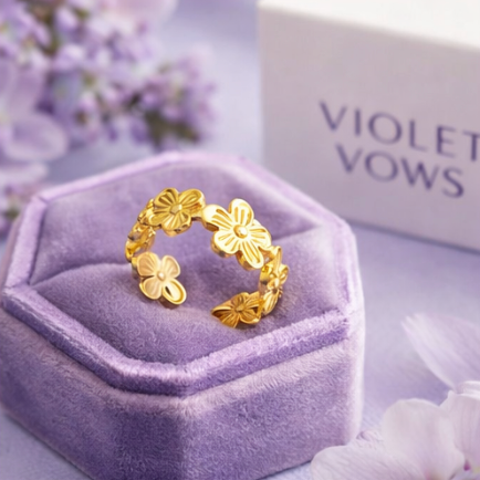 Gold Floral Adjustable Ring for Women