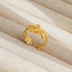 Gold Floral Adjustable Ring for Women