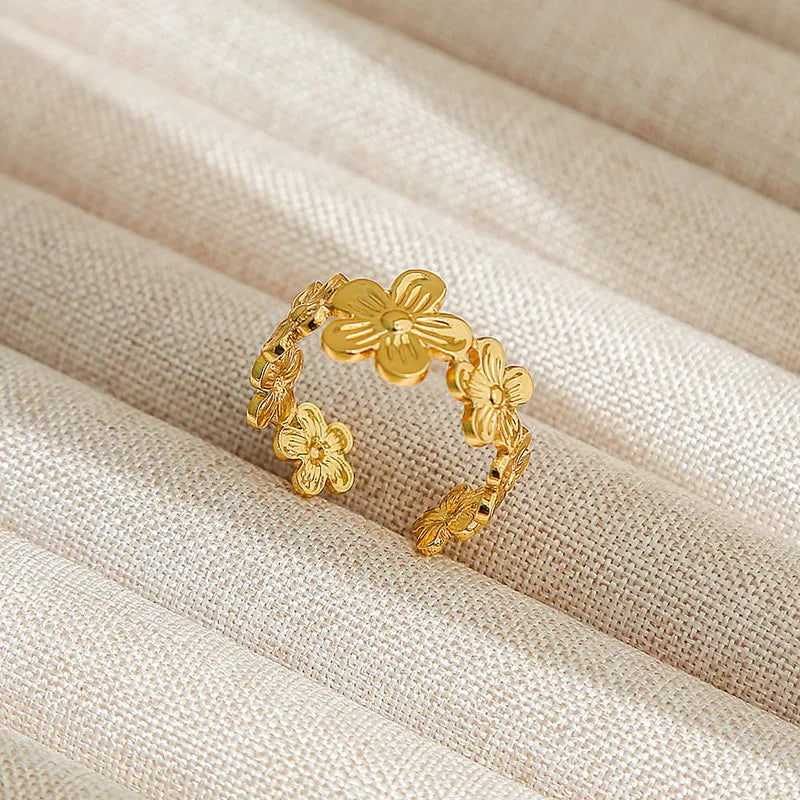 Gold Floral Adjustable Ring for Women