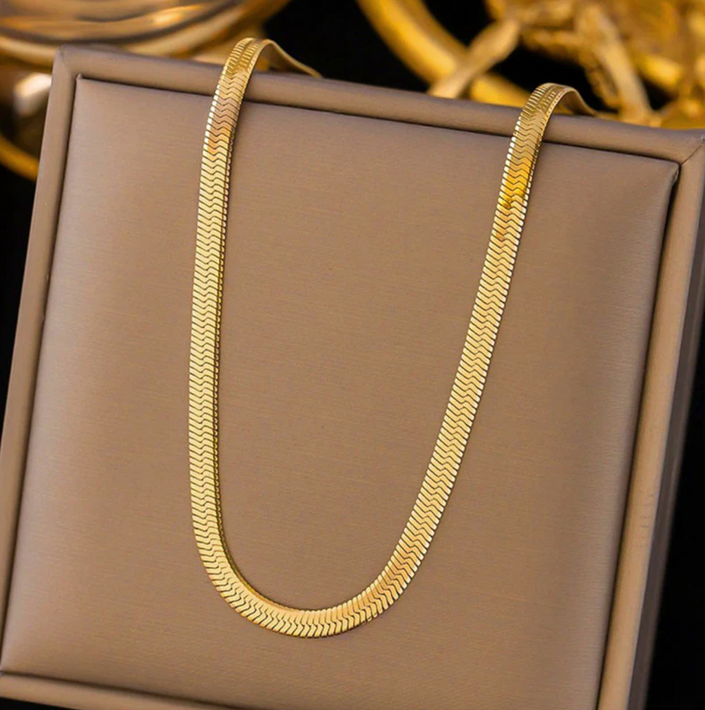 Gold Plated Anti Tarnish Stainless Steel Flat Snake Chain Necklace