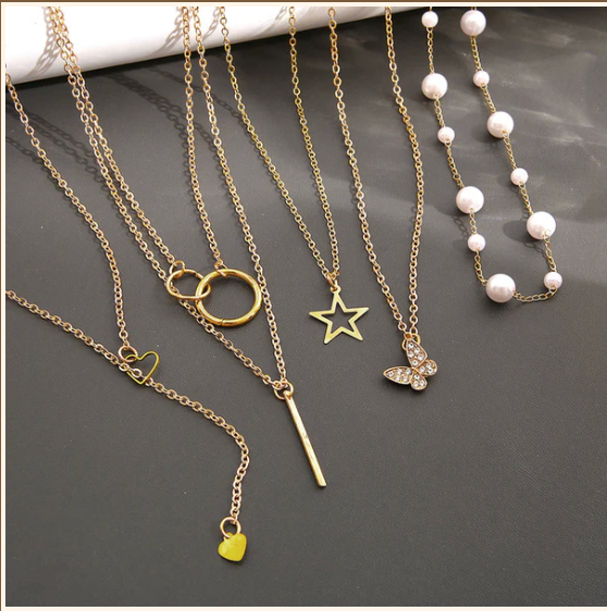 Gold Plated Butterfly inspired Set of 5 Layered Necklace For Women