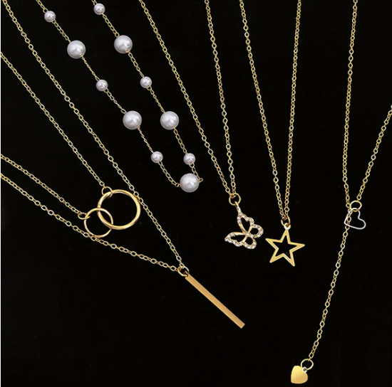 Gold Plated Butterfly inspired Set of 5 Layered Necklace For Women